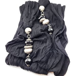 Black Bohemian Jersey Scarf with Heart Metal Boho Detais